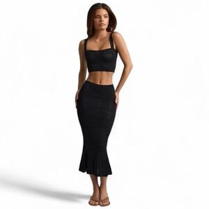 Oh Polly Black Knit Mermaid Hem Pencil Skirt and Crop Top
